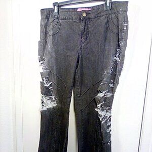 Thalia Sodi Black wash distressed high waist jeans-Size:15/16